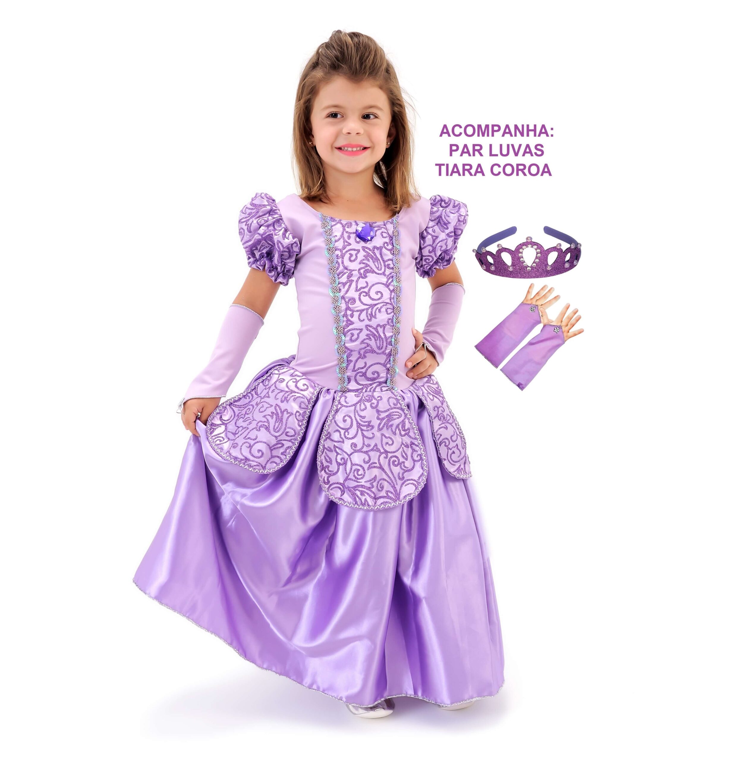 Vestido Princesinha Sofia Infantil Luxo Formatura E Luvas