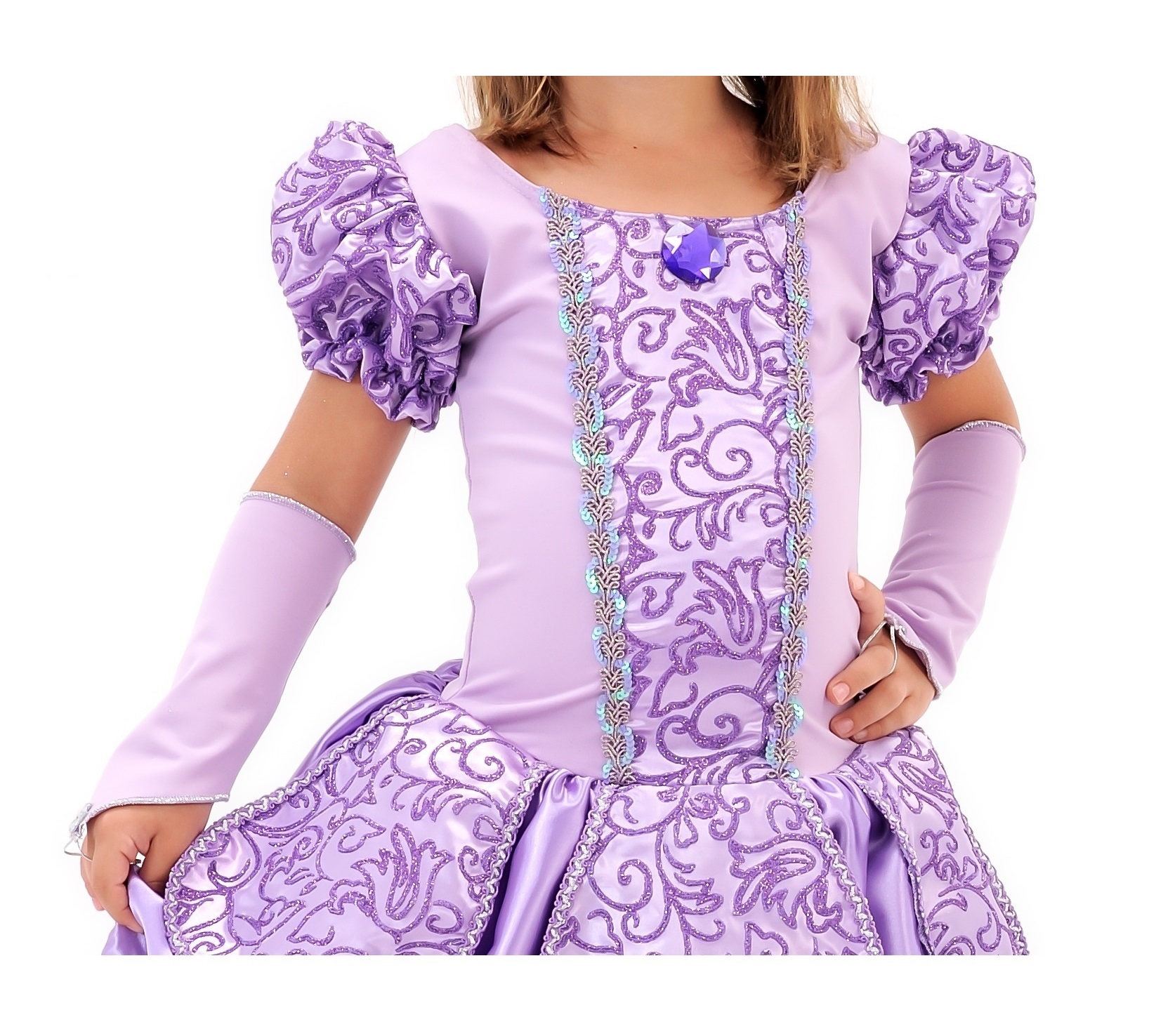 Fantasia Vestido Luxo Infantil Princesa Sofia / Rapunzel C/ Tiara